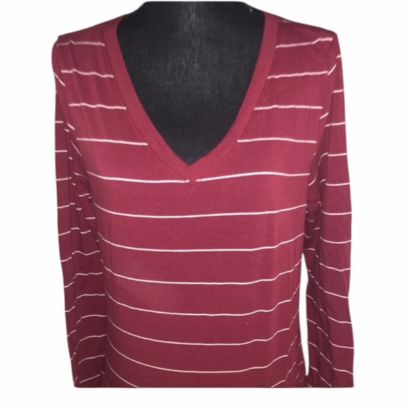 NEW•L-1X•Essential Threads Striped Scarlet & White Long Sleeve Top - Picture 4 of 15